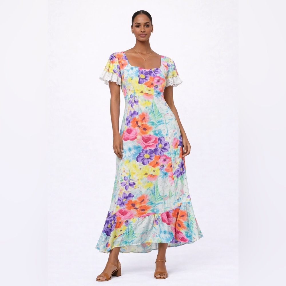 Vintage Jams World Gazebo Maxi Dress Hawaii Rayon Floral Resort Art to Wear Sm